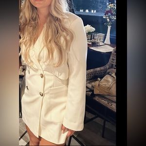 Off white blazer skort dress perfect for bride bachelorette or rehearsal dinner